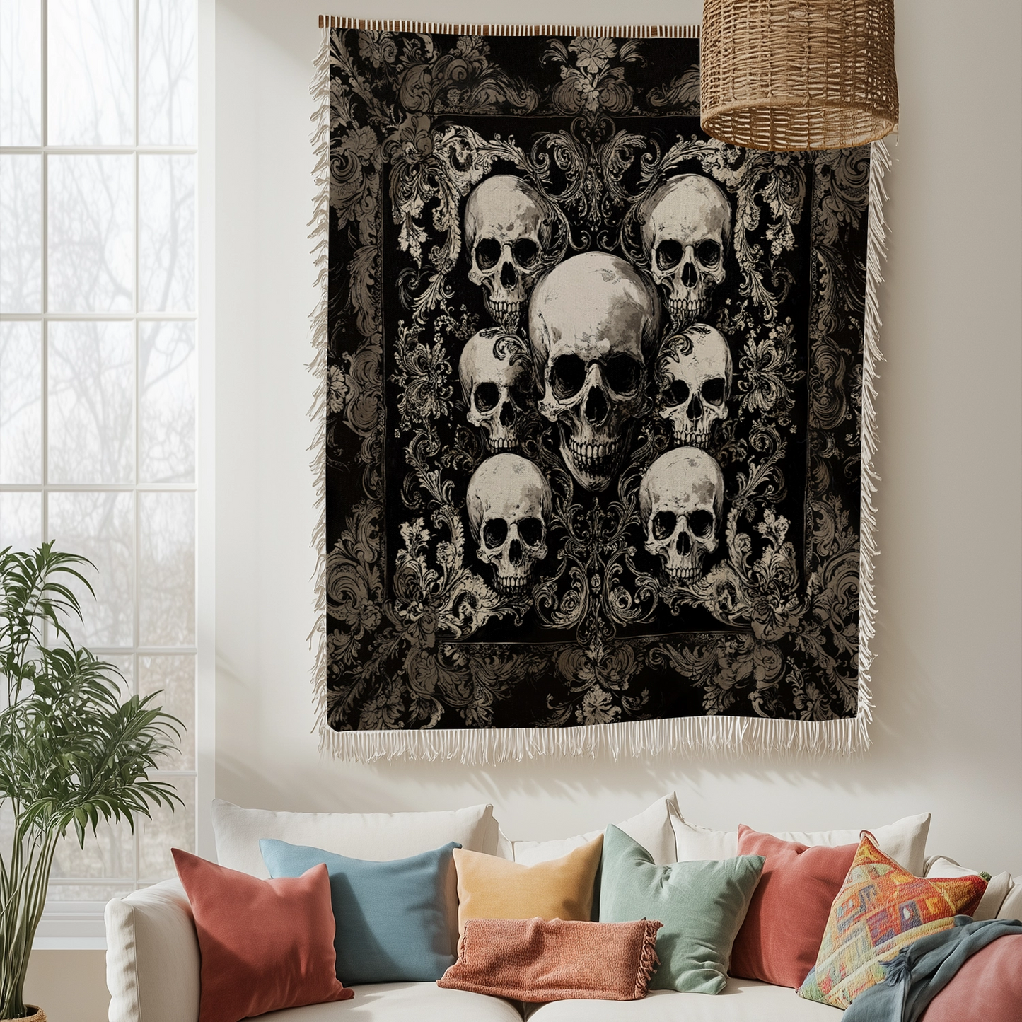 Shineful Woven Tapestry Throw Blanket - Gothic Skull Majesty