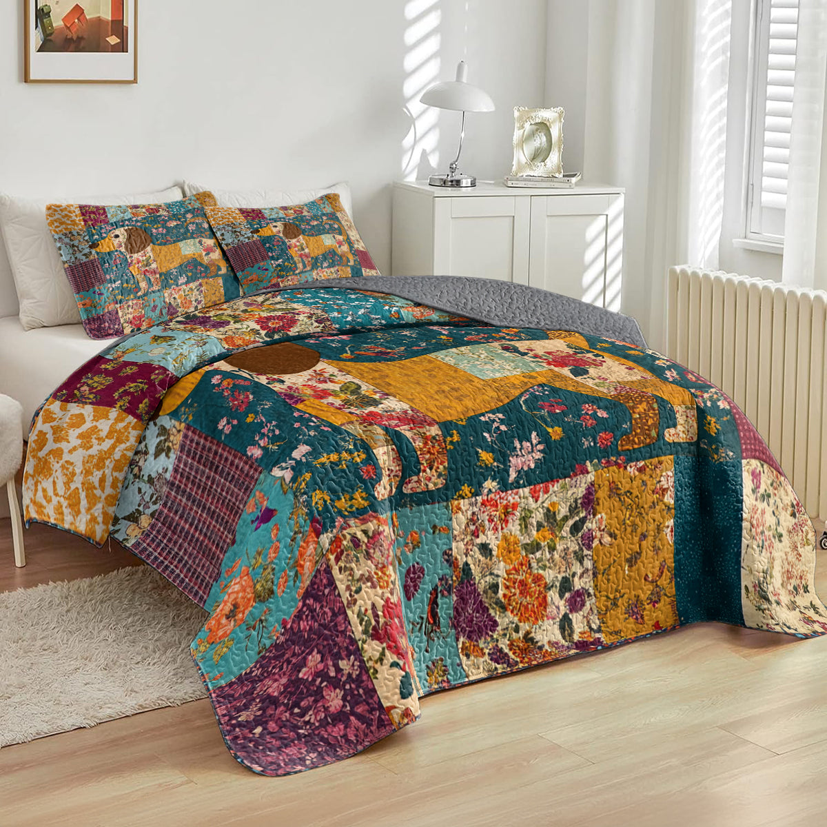 Shineful All Season Quilt 3-Piece Set Dachshund Delight Patchwork