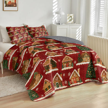 Shineful All Season Quilt 3-Piece Set Gingerbread Village Christmas