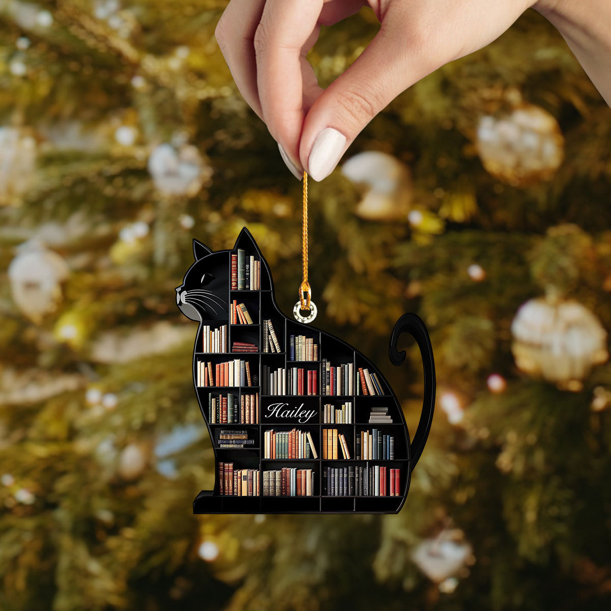 Shineful 2D Acrylic Ornament - Personalized Purrfectly Bookish Cat Shelf