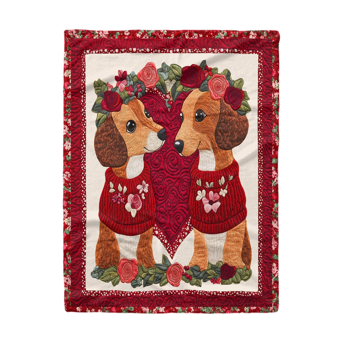 Shineful Fleece Blanket Red Roses Dachshund Couple