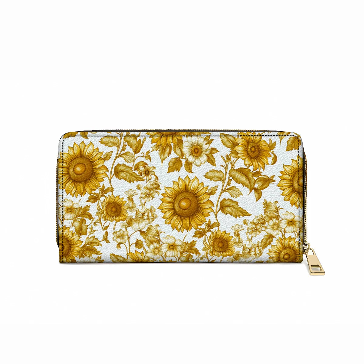 Shineful Leather Clutch Purse With Wristlet Strap Handle Golden Sunflower Bloom