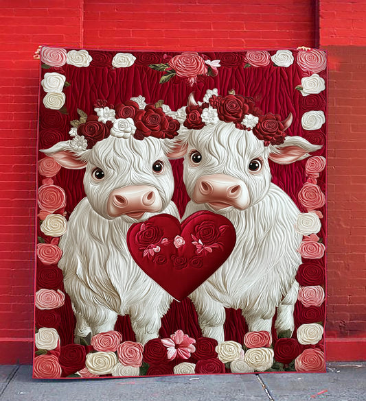 Shineful Flat Print Faux Quilt Blanket - Valentine Cow Bliss