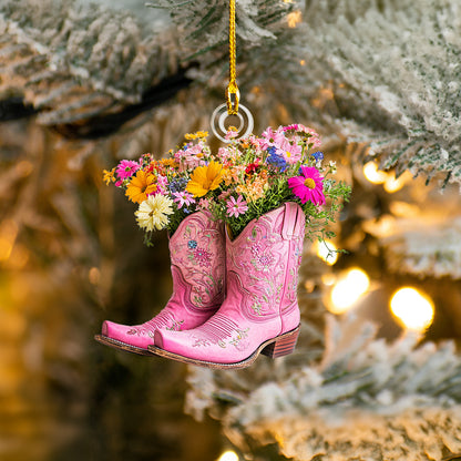 Shineful 2D Acrylic Ornament Flower Cowgirl Boots