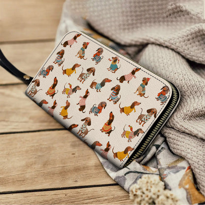 Shineful Leather Clutch Purse With Wristlet Strap Handle Dachshund Fashion Wiener