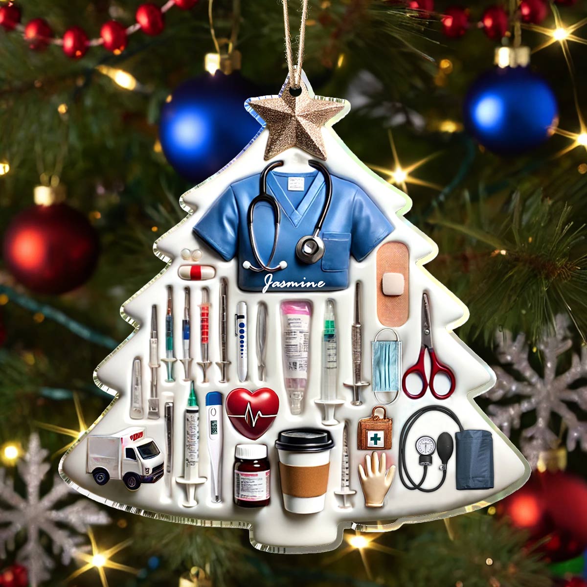 Shiny 2D Acryl Ornament Personalisierte Krankenschwester Weihnachtsbaum 