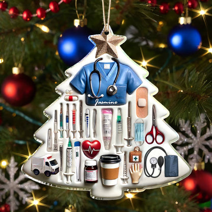 Shiny 2D Acryl Ornament Personalisierte Krankenschwester Weihnachtsbaum 