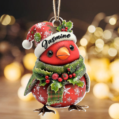 Glänzendes 2D-Ornament aus Acryl – personalisierter Jolly Little Cardinal Cheer 