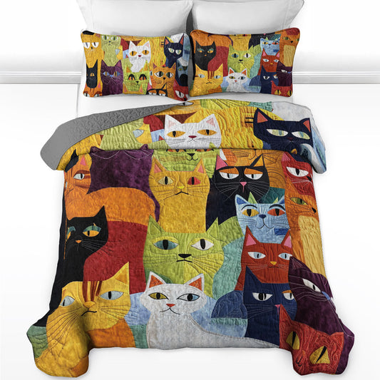 Shineful All Season Quilt 3-Piece Set Furry Feline Fantasy