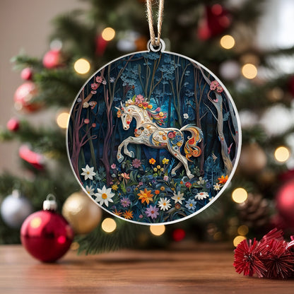 Shineful 2D Acrylic Ornament Floral Horse Holiday