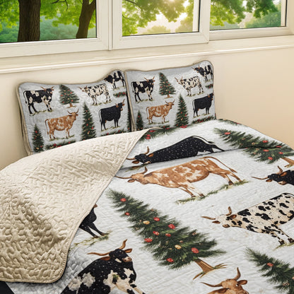 Shineful All Season Quilt 3-Piece Set Cow Rustic Christmas Longhorn