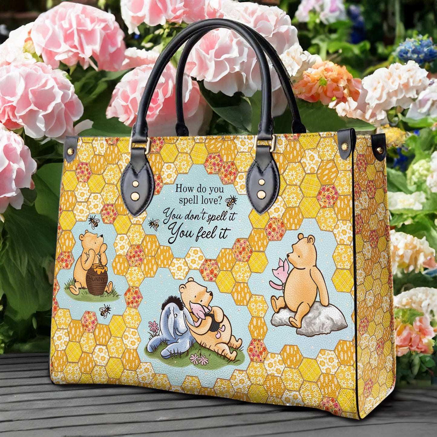 Sac en cuir brillant Winnie l'ourson avec citation d'amour