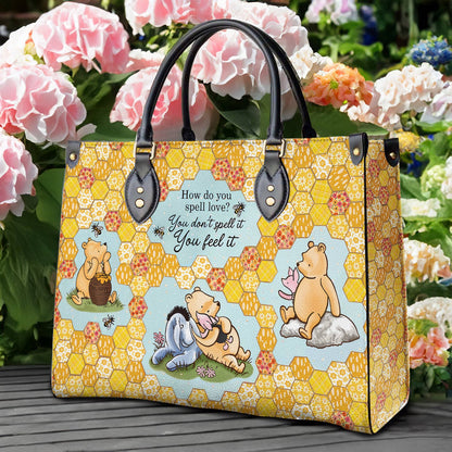 Sac en cuir brillant Winnie l'ourson avec citation d'amour