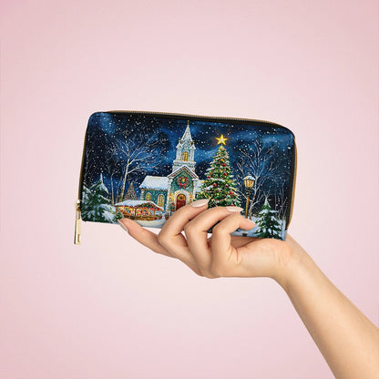 Shineful Leather Clutch Purse With Wristlet Strap Handle Christmas Church Serenity