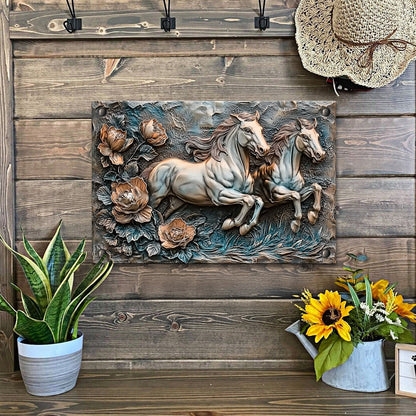 Shineful 2D Metal Sign Galloping Couple Horses