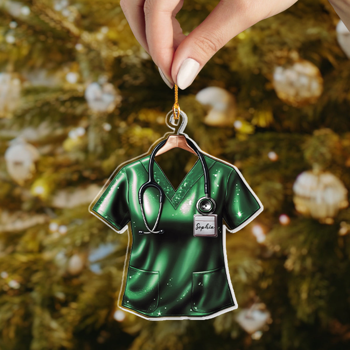 Glänzendes personalisiertes 2D-Acryl-Ornament – ​​Krankenschwester-Scrub-Weihnachten