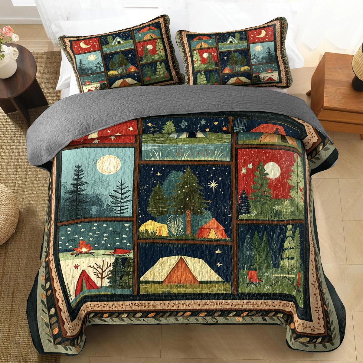 Shineful All Season Quilt 3-Piece Set - Nighttime Camping Adventure