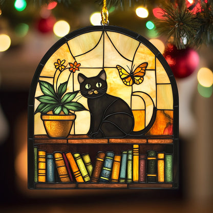 Glänzendes Acryl-Ornament „Ruhige Lesezeit“ einer Katze