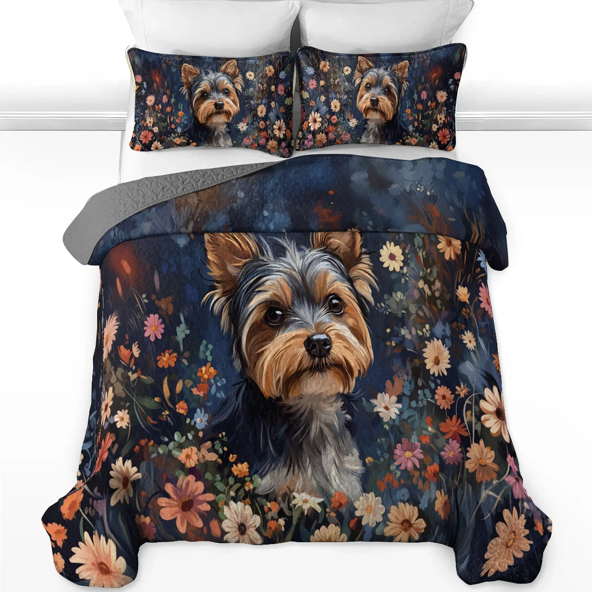 Shineful All Season Quilt 3-Piece Set  Enchanted Yorkie Bloom