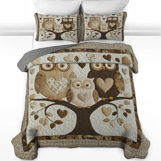 Ensemble de courtepointe toutes saisons Shineful 3 pièces - Owl Family Love