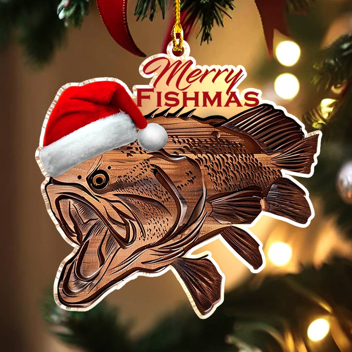 Shineful 2D Acrylic Ornament Bass Merry Fishmas