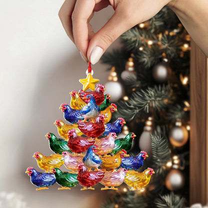 Ornement acrylique 2D brillant pour sapin de Noël en forme de poulet joyeux