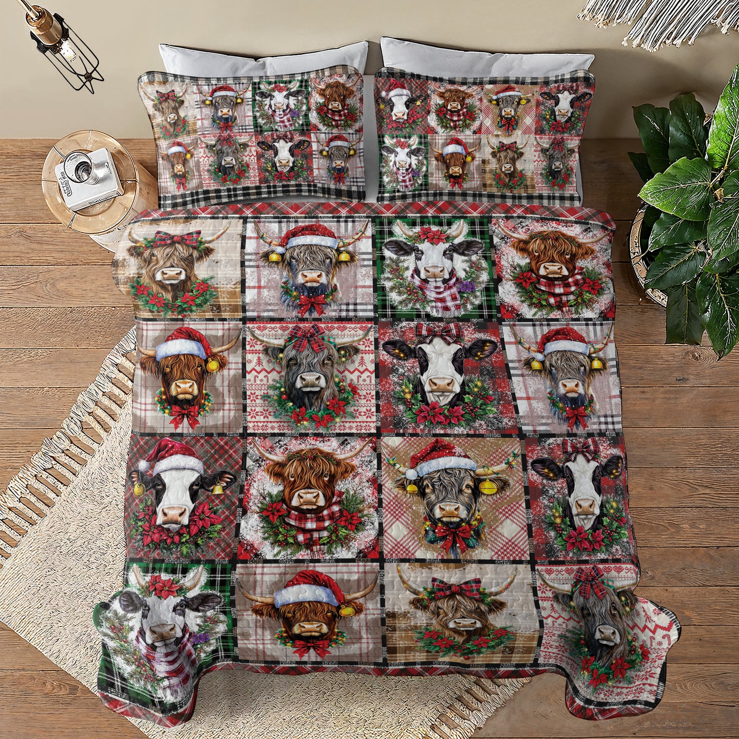 Shineful All Season Quilt 3-Piece Set - Merry Cattle Christmas Quilt