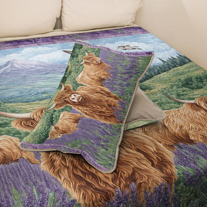 Shineful All Season Quilt 3-Piece Set - Highland Cows In Lavender Field