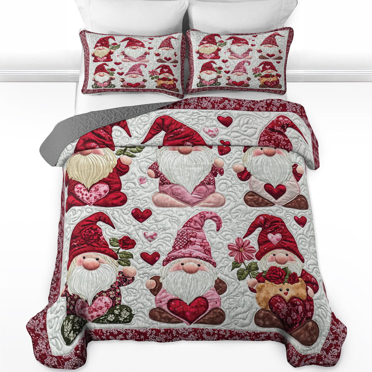 Shineful Flat Print All Season Quilt 3-Piece Set - Love Gnome