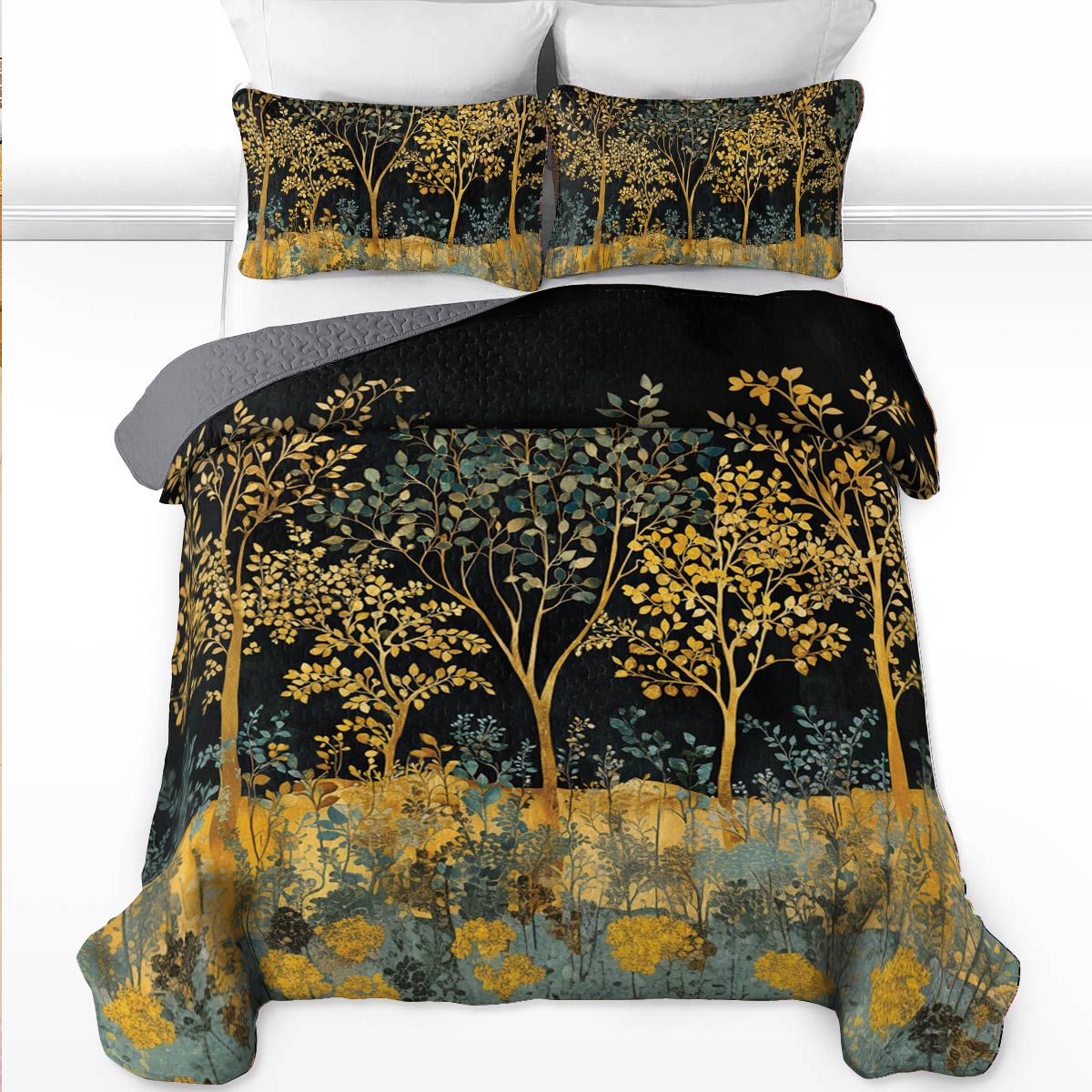 Shineful All Season Quilt 3-Piece Set Golden Forest