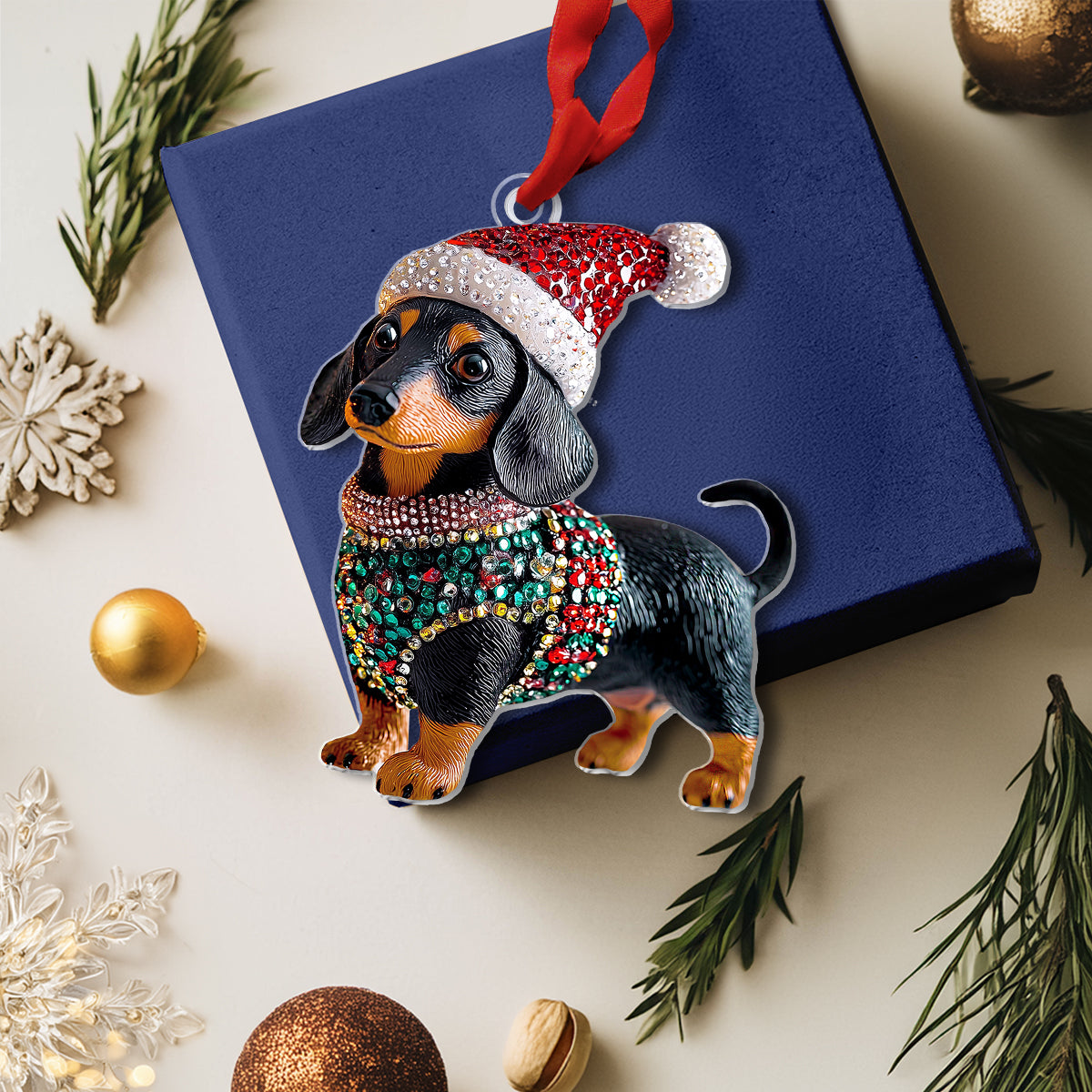 Shineful 2D Acrylic Ornament Christmas Dachshund Collection