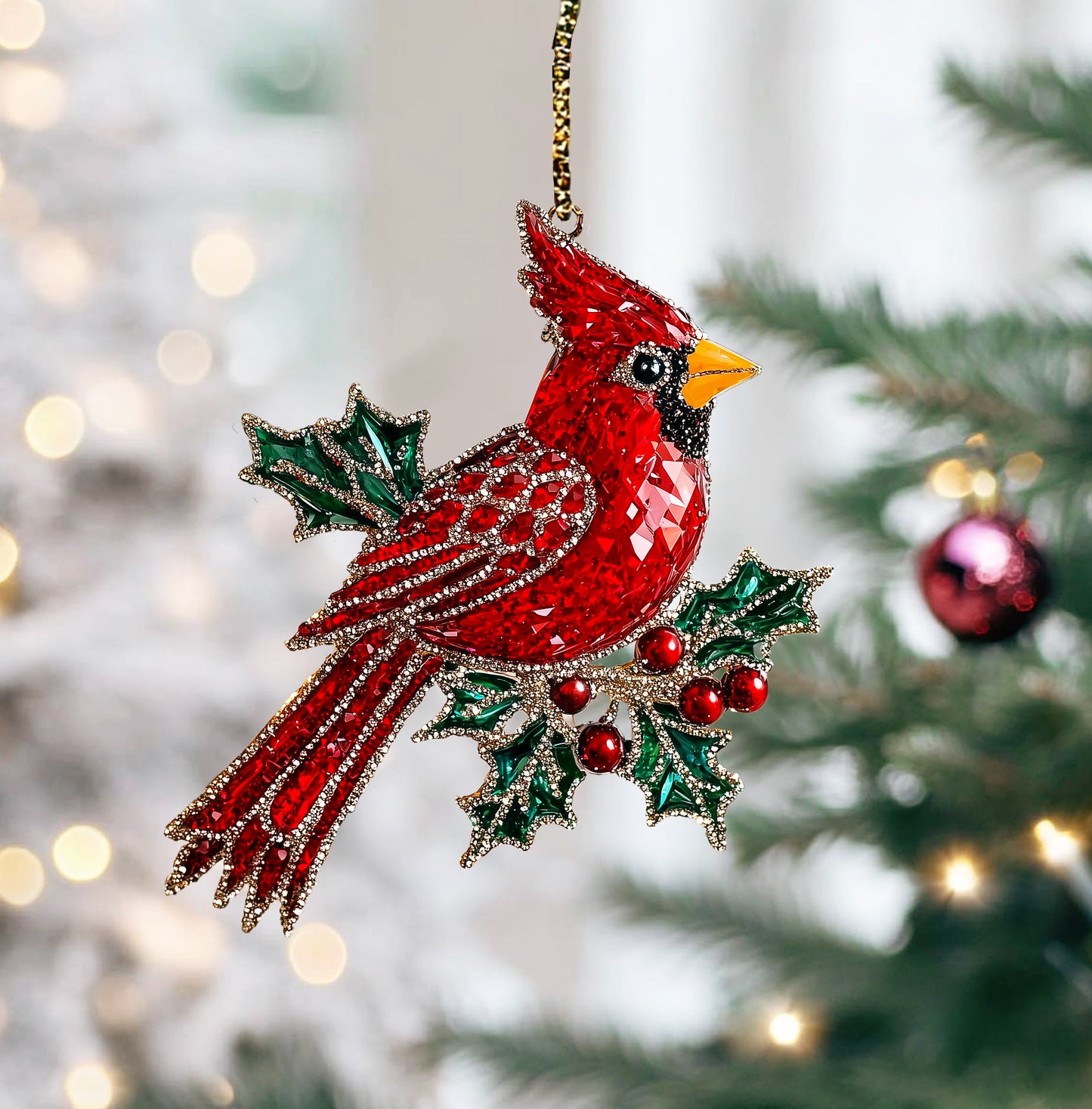 Shineful 2D Acrylic Ornament Twinkling Christmas Cardinal