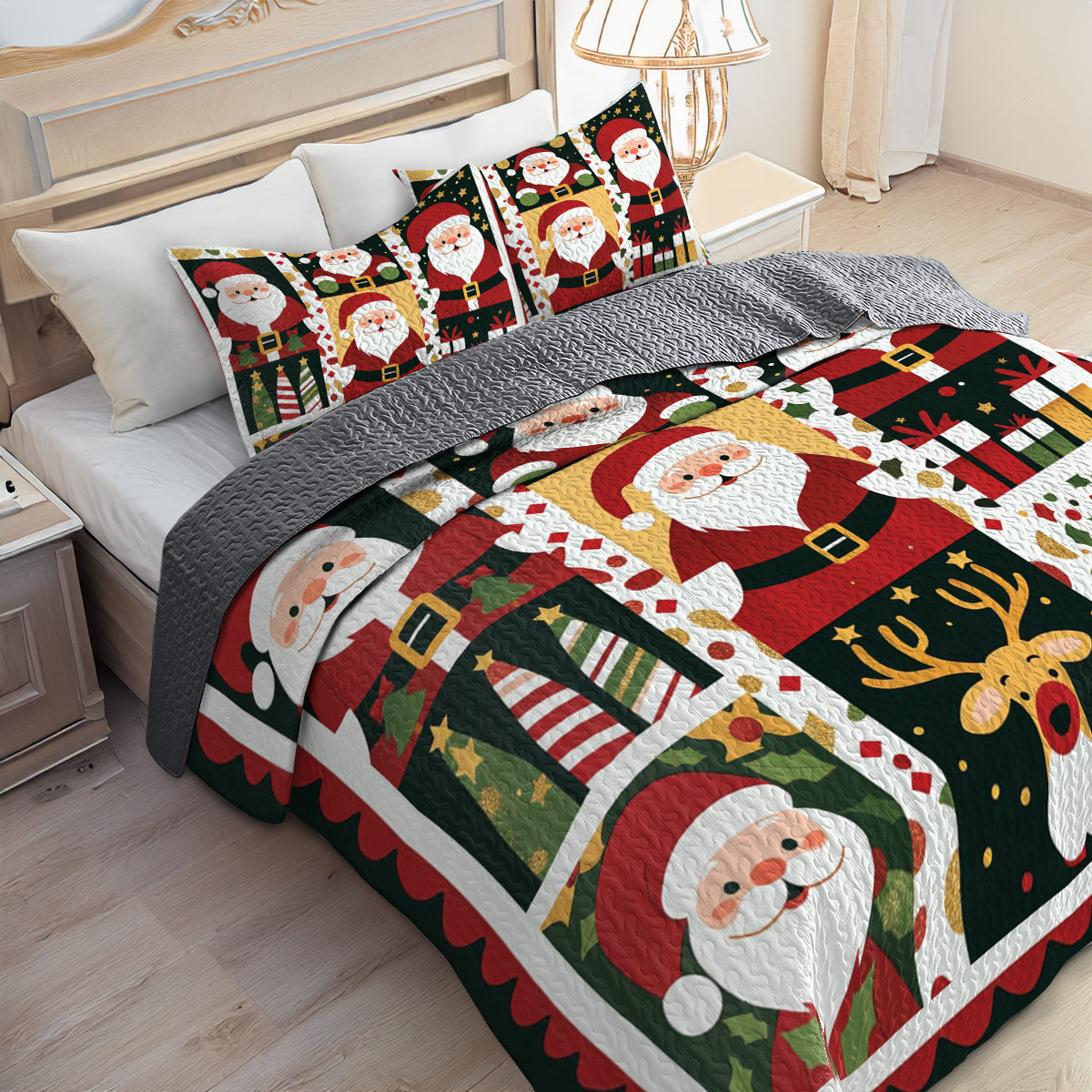 Shineful All Season Quilt 3-Piece Set Santa Claus Joy