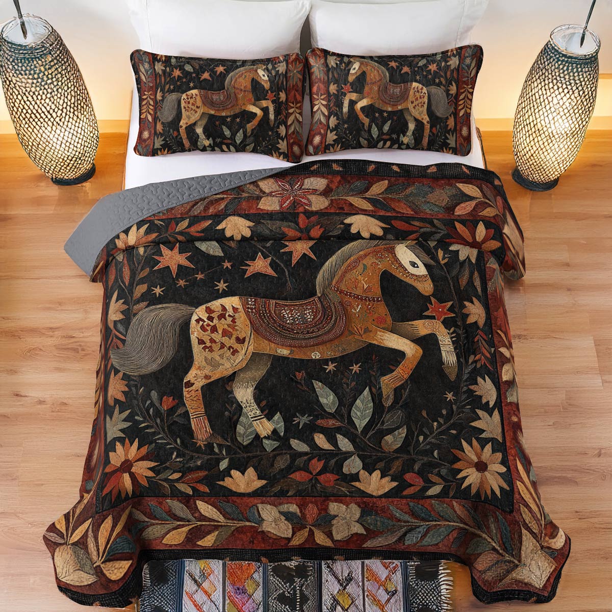 Shineful All Season Quilt 3-Piece Set Meadow Horse