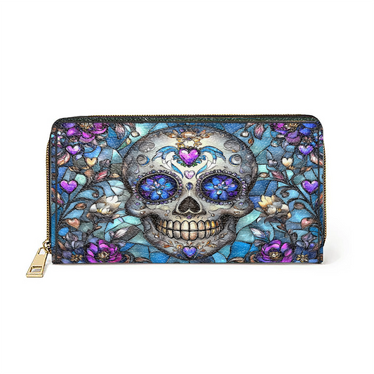 Shineful Leather Clutch Purse With Wristlet Strap Handle Lumina Gothic Skull