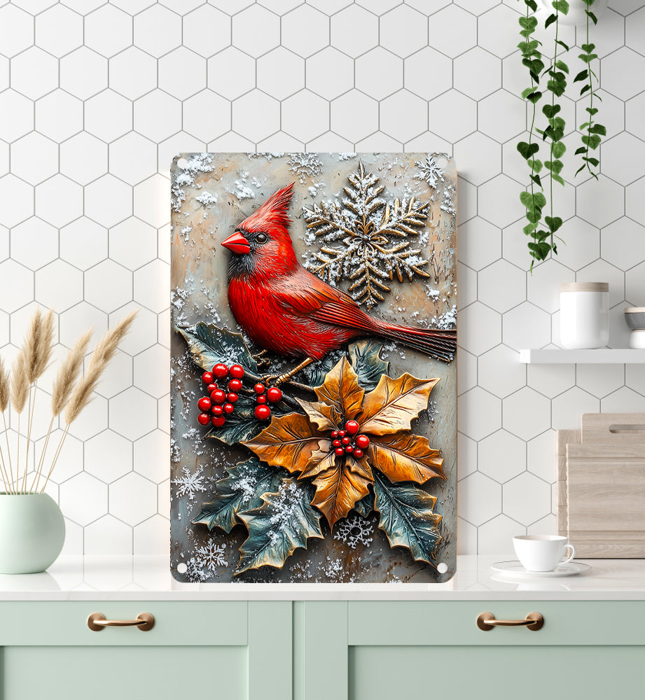 Shineful 2D Metal Sign Snowy Forest Cardinal