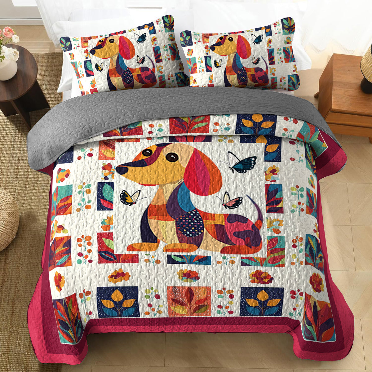 Shineful All Season Quilt 3-Piece Set Dachshund Snuggle