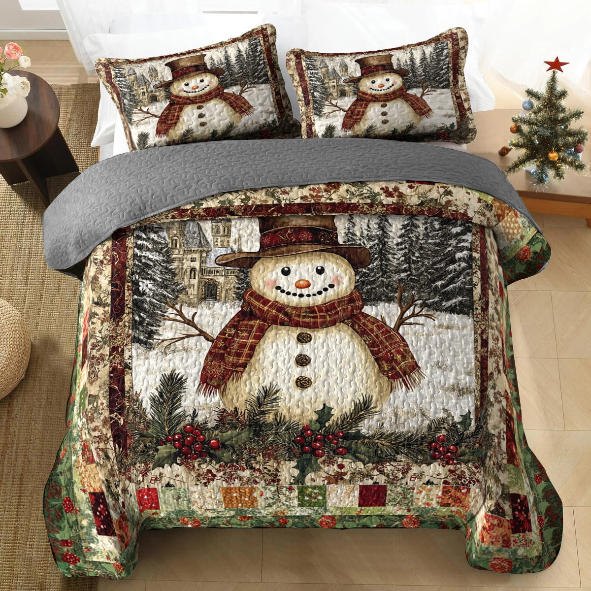 Shineful All Season Quilt 3-Piece Set - Vintage Snowman