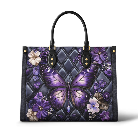 Glänzende Ledertasche Lila Serenity Butterfly