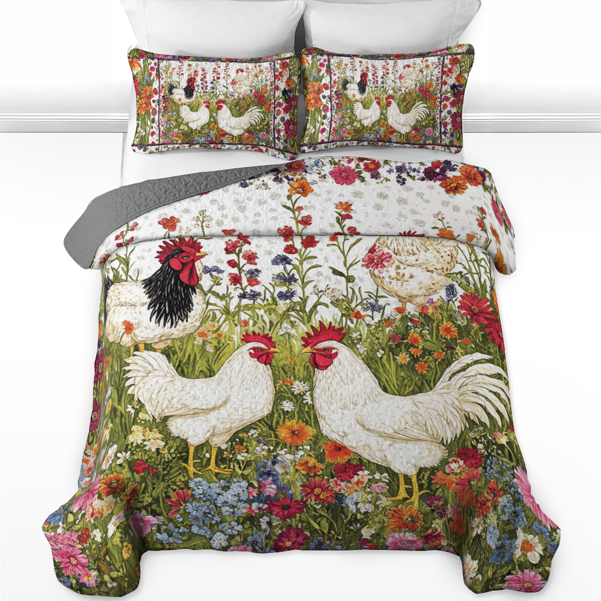 Shineful All Season Quilt 3-Piece Set - Flowering Chicken