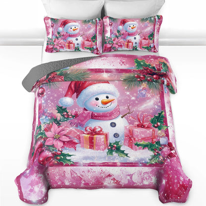 Shineful All Season Quilt 3-Piece Set Jolly Snowman Christmas