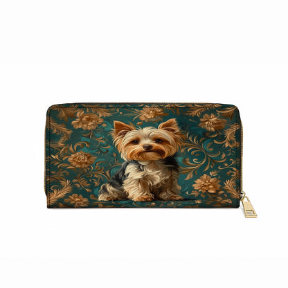 Shineful Leather Clutch Purse With Wristlet Strap Handle Regal Yorkie Elegance