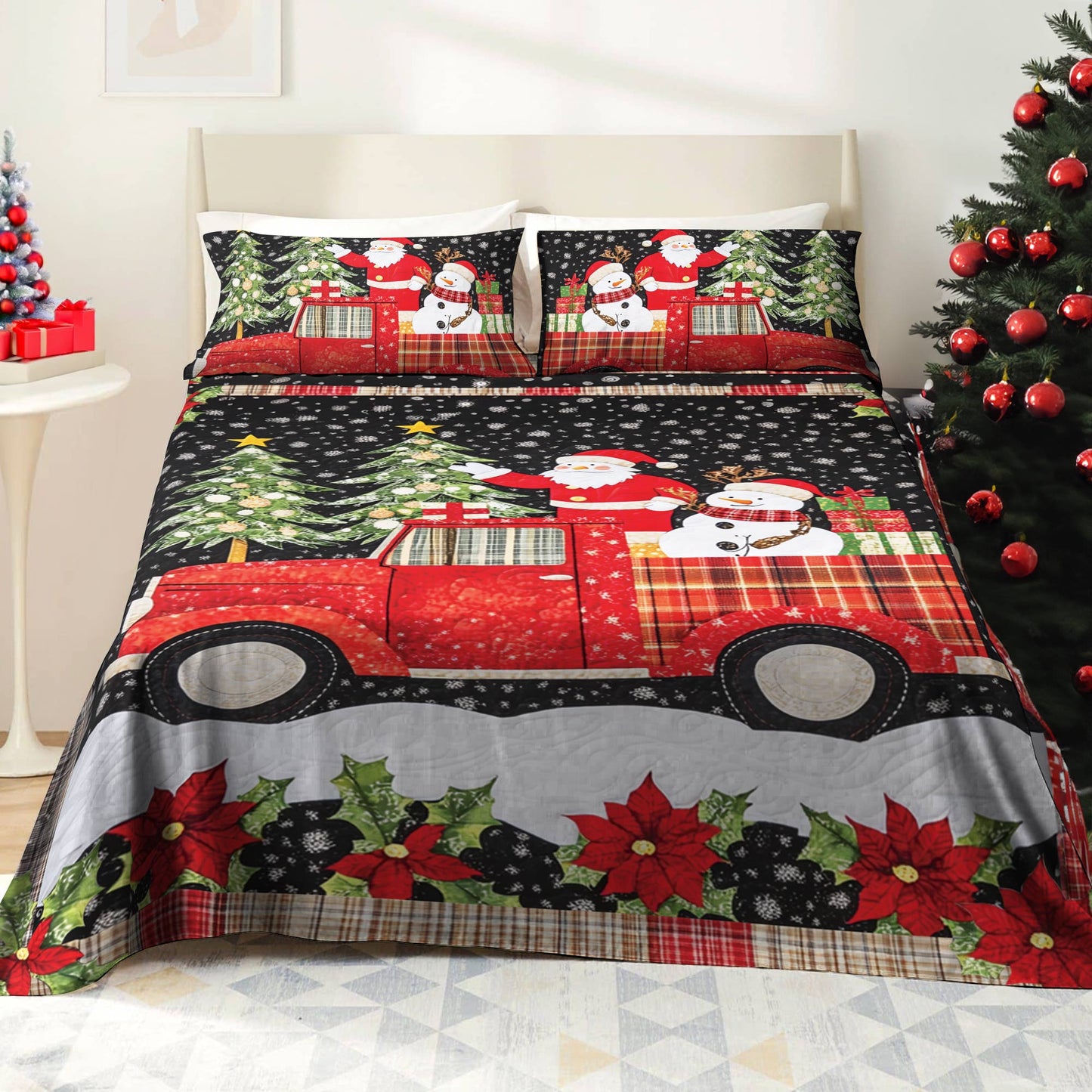 Shineful 4-Piece Bed Sheet Set Santa Claus