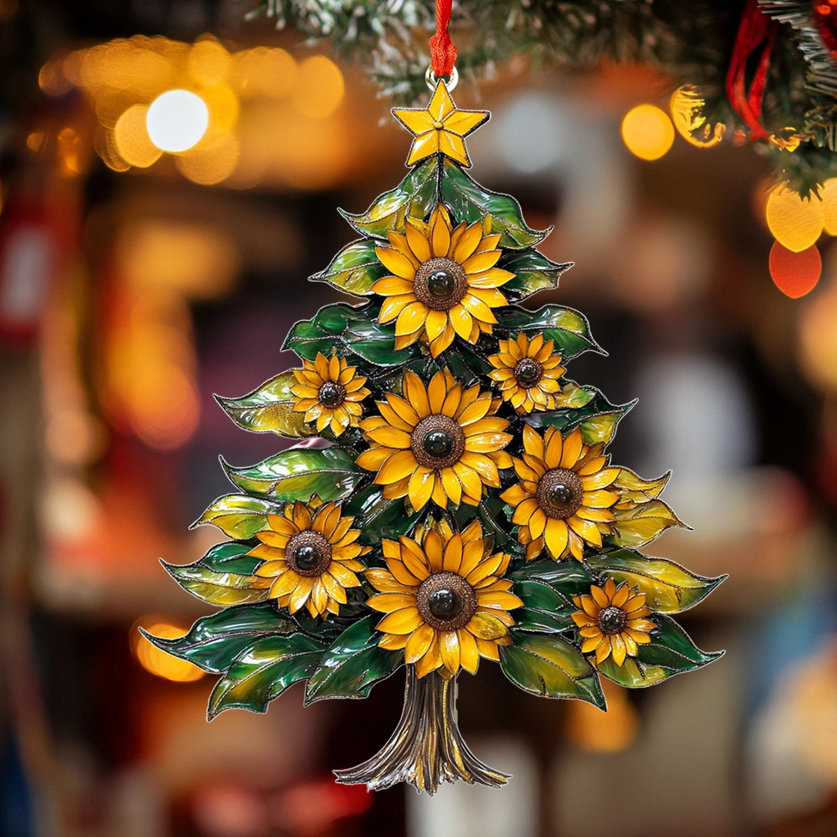 Glänzendes 2D-Acryl-Ornament „Sonnenblumen-Weihnachtsbaum“ 