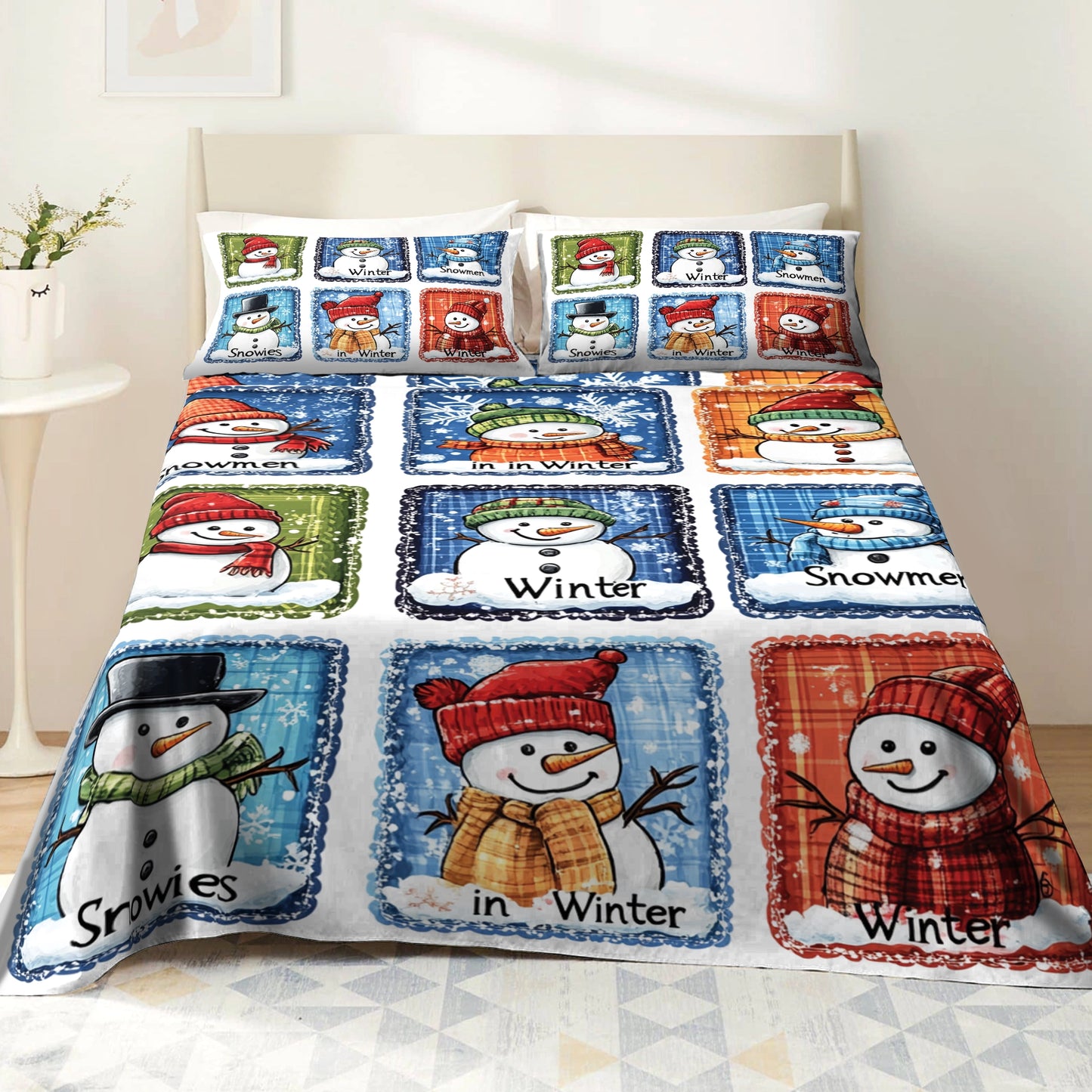 Shineful 4-Piece Bed Sheet Set Christmas Winter Wonderland Snowman