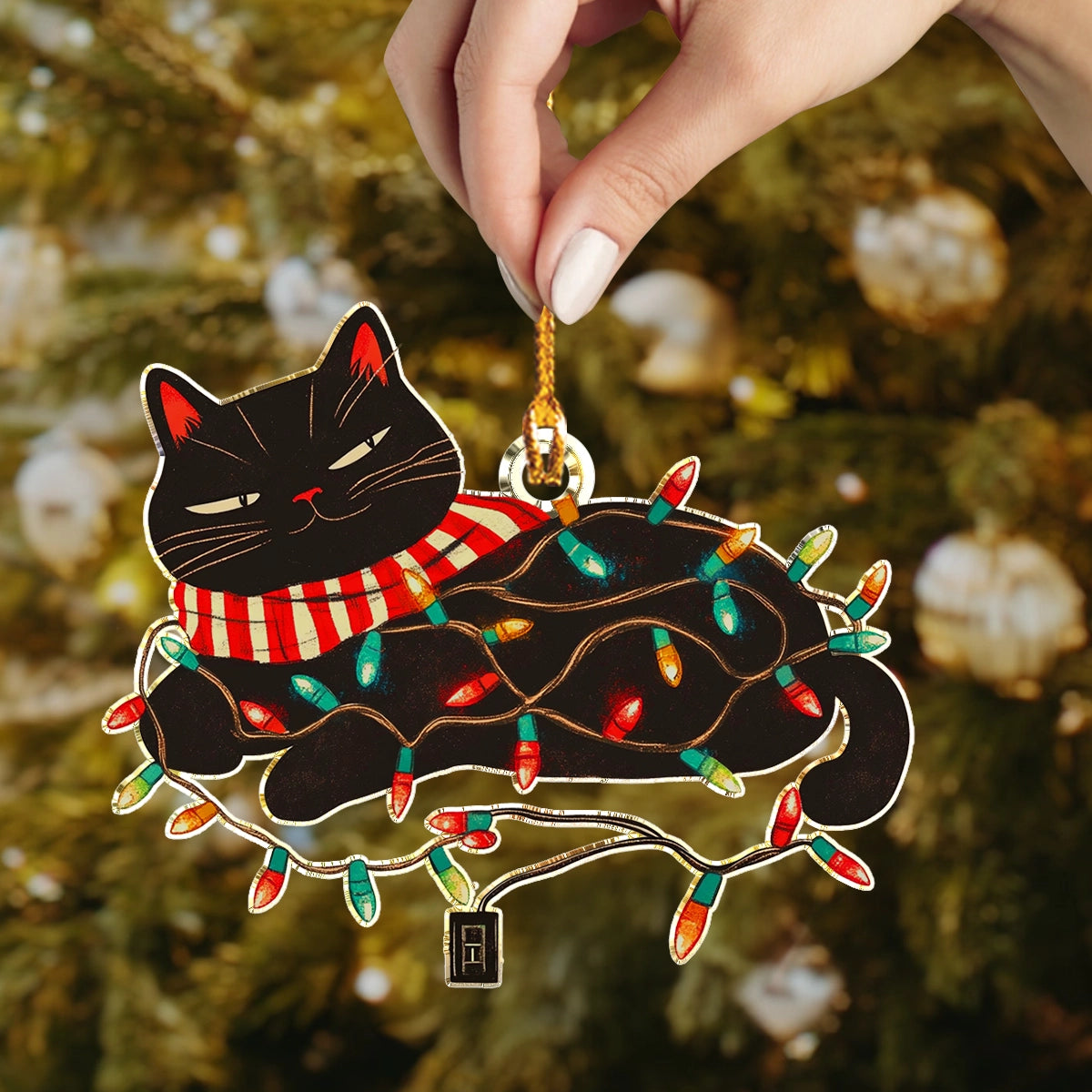 Shineful 2D Acrylic Ornament - Cat-tangled in Holiday Lights