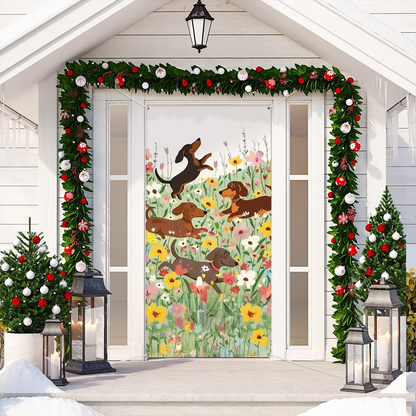 Shineful Door Cover - Dachshund in Flower Garden