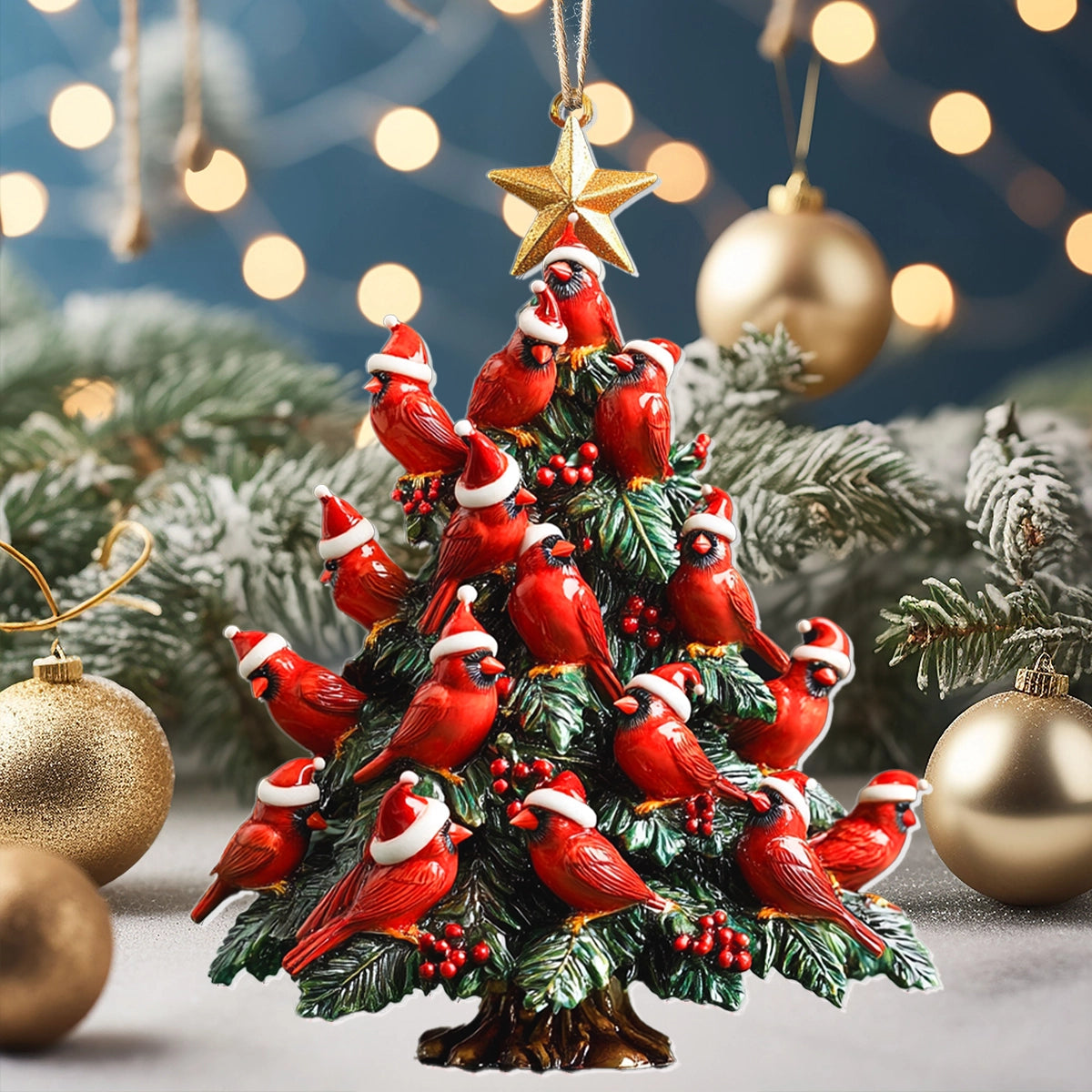 Shineful 2D Acrylic Ornament - Cardinal Christmas Tree