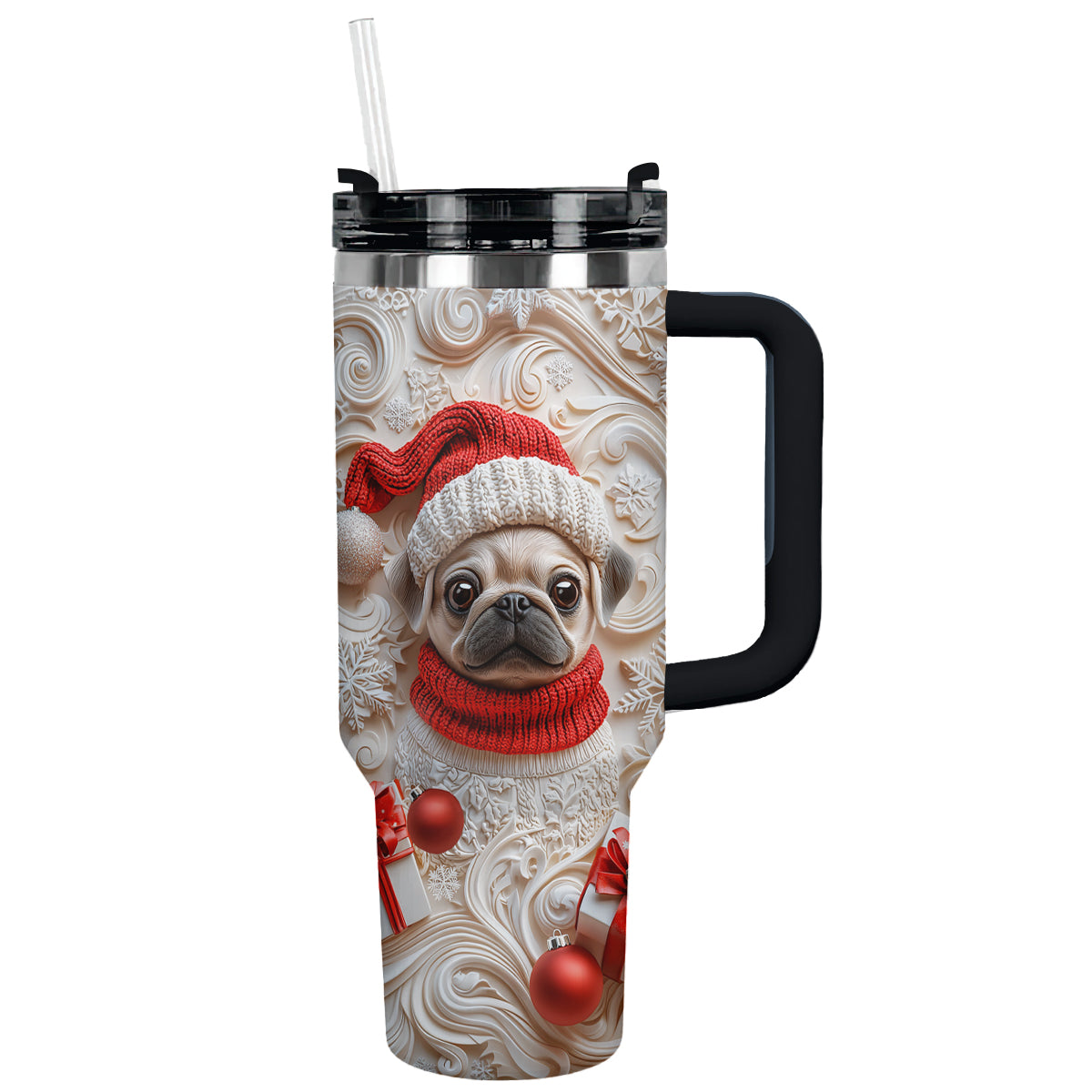 Shineful Glossy Tumbler Snowy Christmas Pug