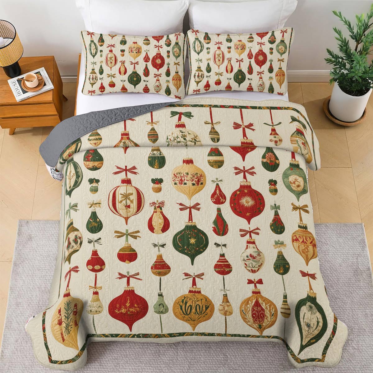 Shineful All Season Quilt 3-Piece Set - Christmas Ornaments